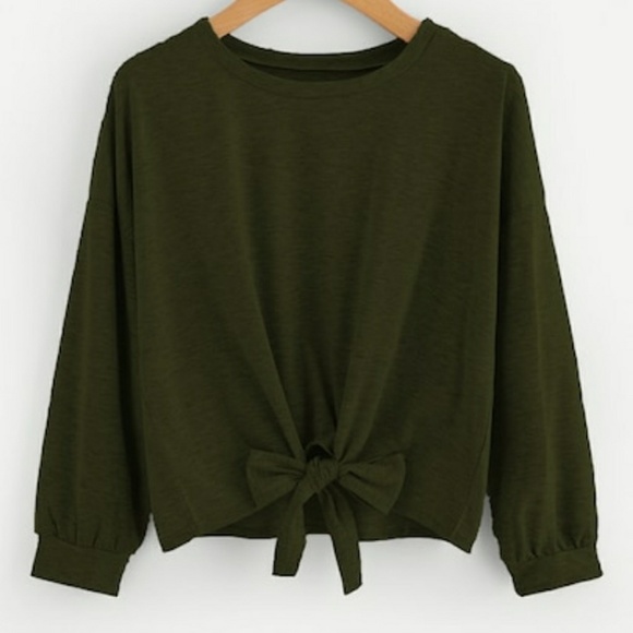 Tops - Army Green Bow Tie Top